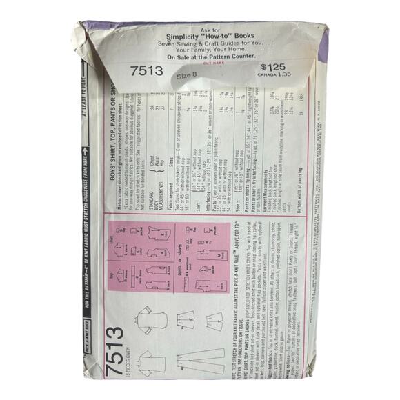 Simplicity 7513 Boys' Shirt, Top, Pants or Shorts Pattern - Size 8 - Picture 3 of 5